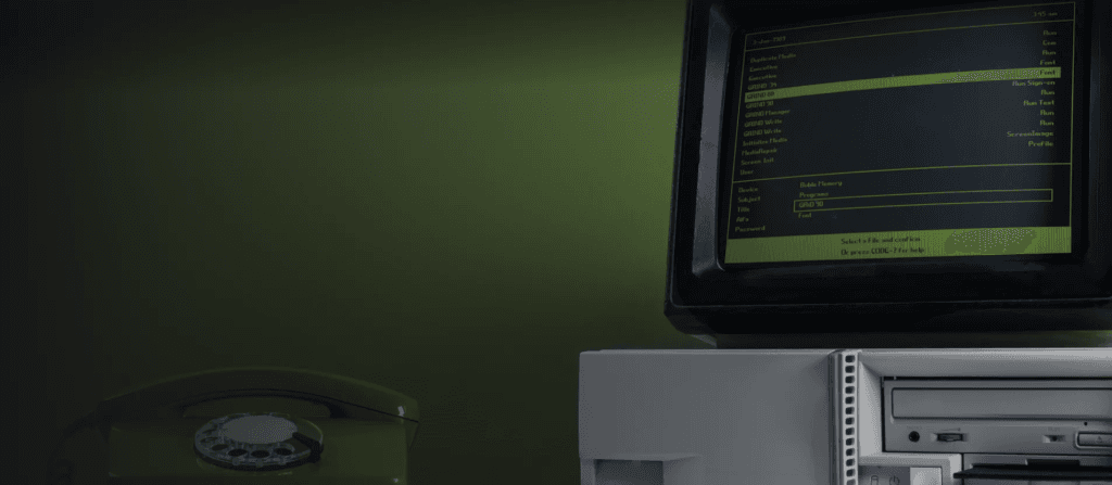 Legacy systems like computer and telephone in a frame using outdated technology