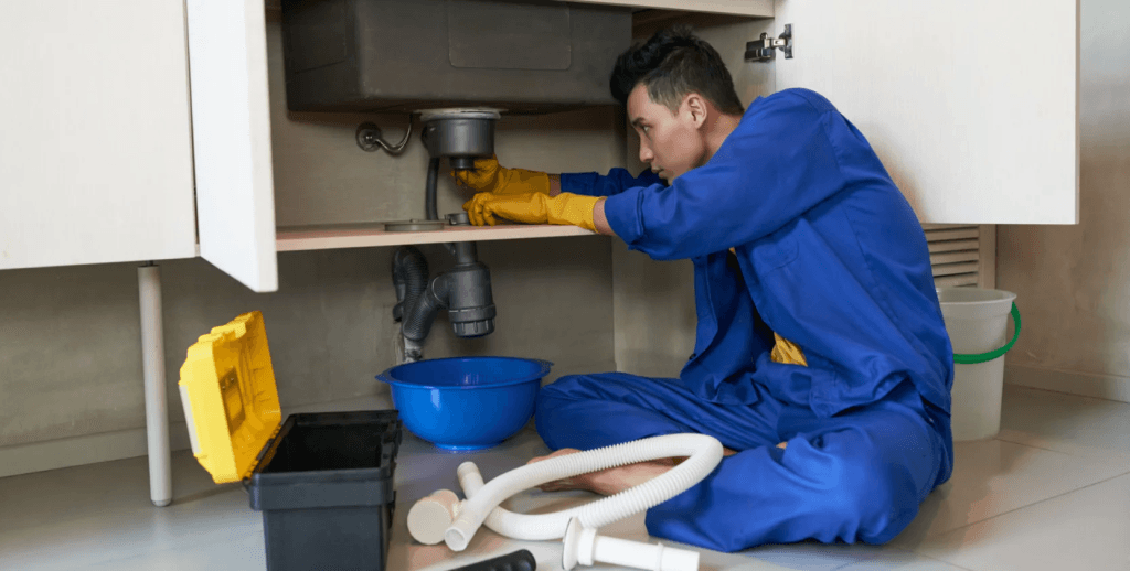 Plumber checking pipes for effective building maintenance.