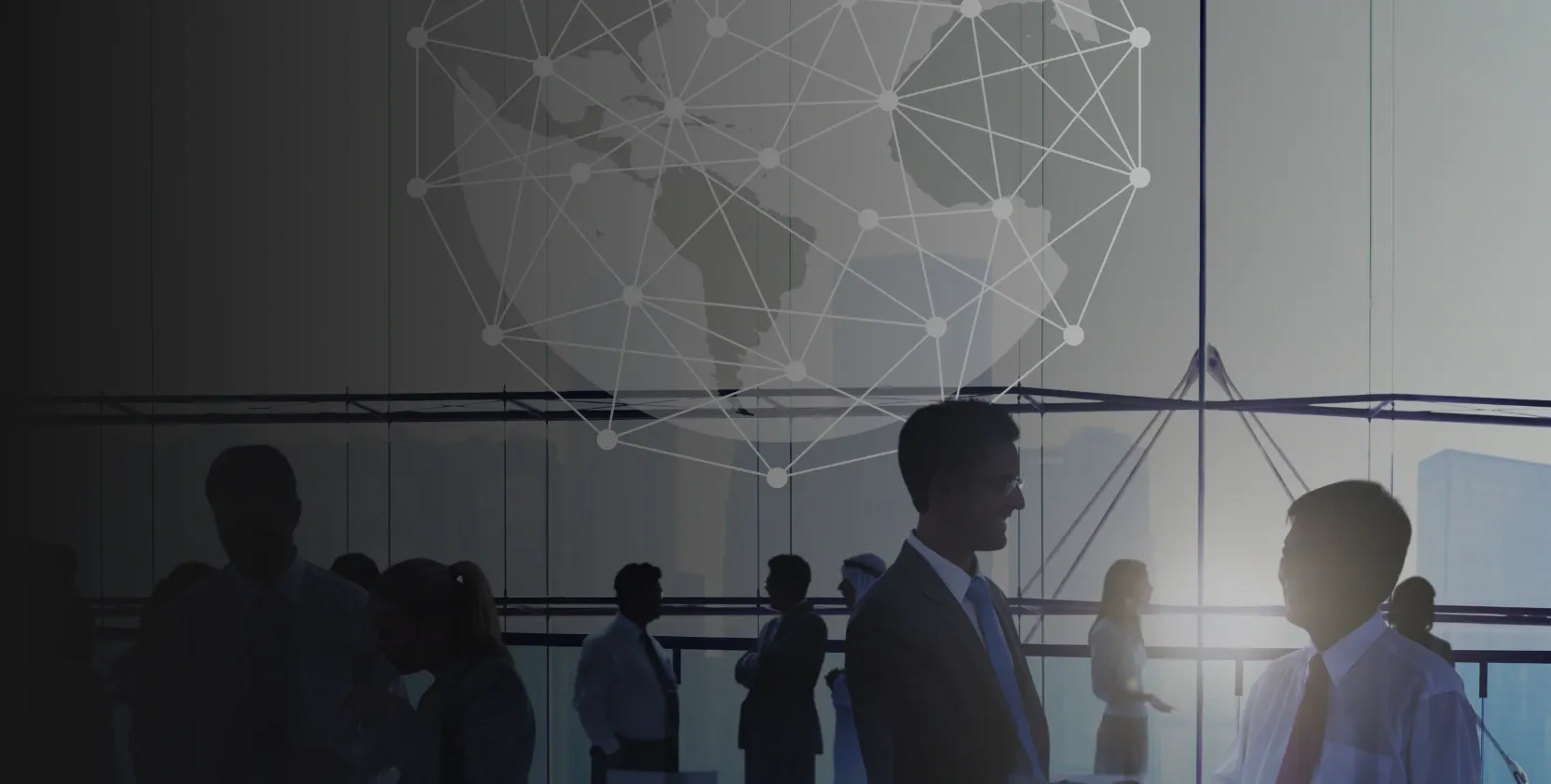 Network graphic overlay in an IFMA meeting room filled with facility managers